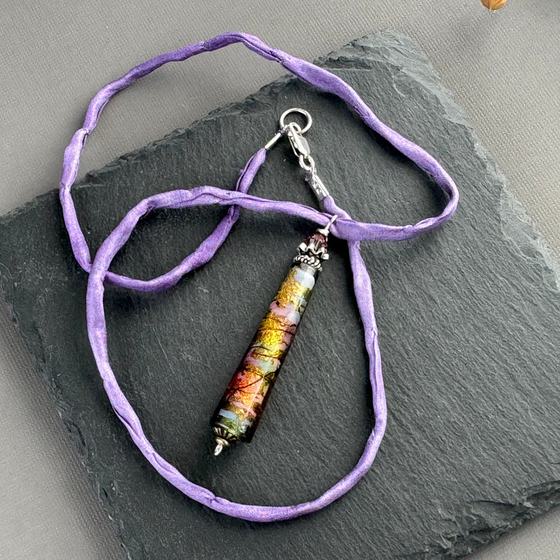 Luxury Handmade Lavender Czech Glass Necklace on Silk Cord