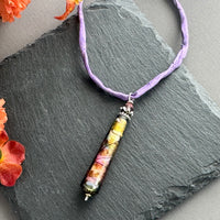 Luxury Handmade Lavender Czech Glass Necklace on Silk Cord