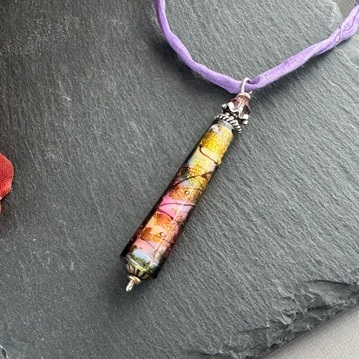 Luxury Handmade Lavender Czech Glass Necklace on Silk Cord