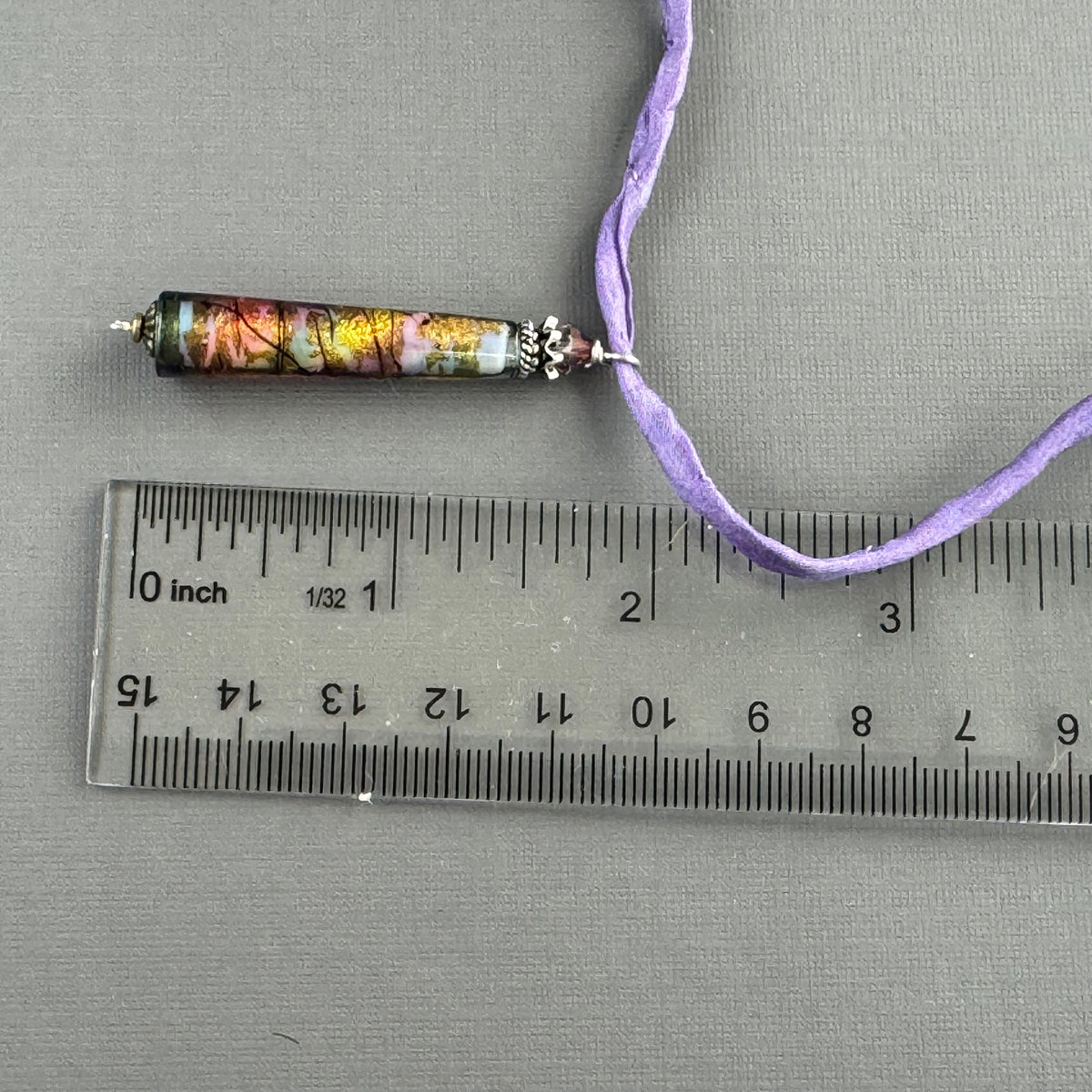 Luxury Handmade Lavender Czech Glass Necklace on Silk Cord