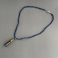 Luxury Handmade Dark Blue Foil Czech Glass Necklace on Silk Cord