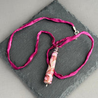 Luxury Handmade Pink Czech Glass Necklace on Silk Cord
