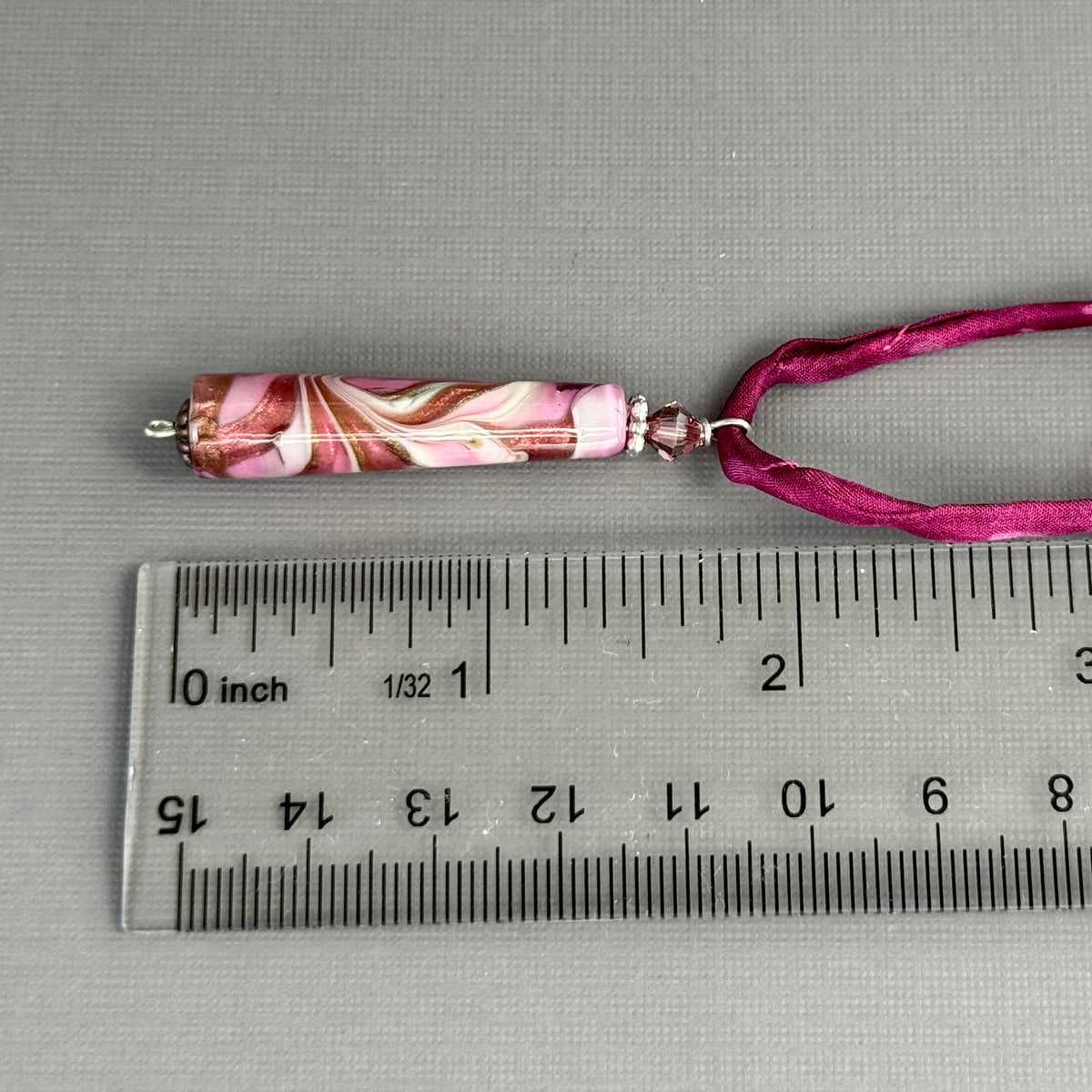 Luxury Handmade Pink Czech Glass Necklace on Silk Cord