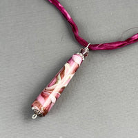 Luxury Handmade Pink Czech Glass Necklace on Silk Cord