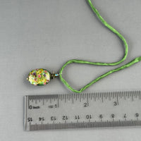 Luxury Handmade Green Gold Foil Czech Glass Necklace on Silk Cord