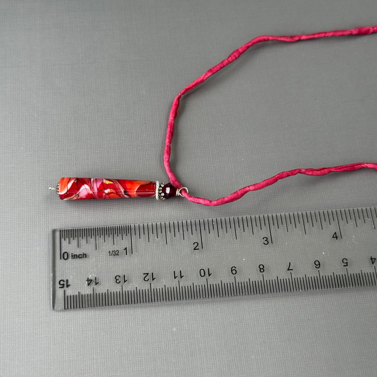 Luxury Handmade Red Swirl Czech Glass Necklace on Silk Cord