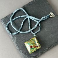 Luxury Handmade Gold Foil Czech Glass Necklace on Silk Cord