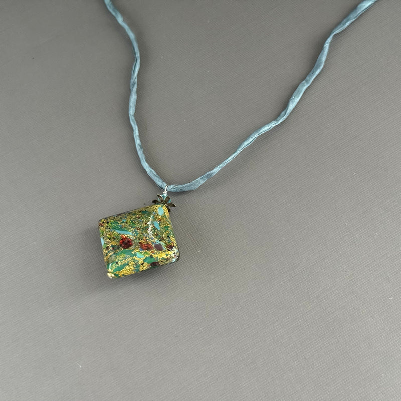 Luxury Handmade Gold Foil Czech Glass Necklace on Silk Cord
