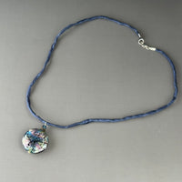 Luxury Handmade Silver Foil Czech Glass Necklace on Silk Cord