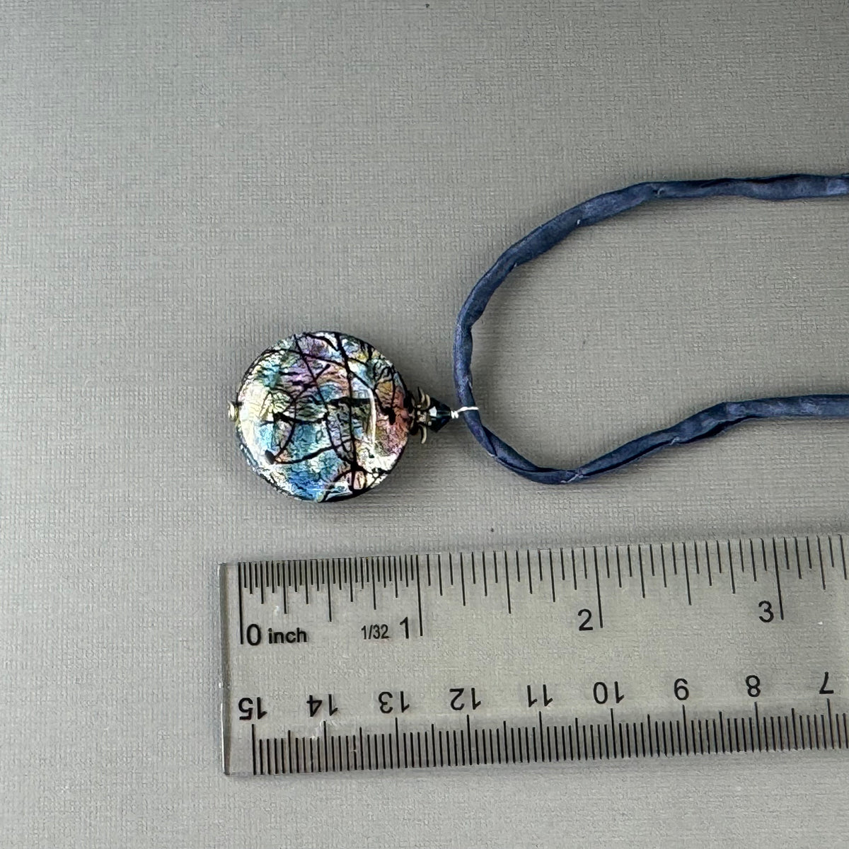 Luxury Handmade Silver Foil Czech Glass Necklace on Silk Cord