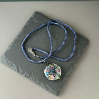 Luxury Handmade Silver Foil Czech Glass Necklace on Silk Cord