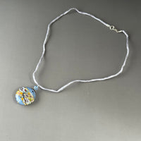 Luxury Handmade Czech Glass Blue Lampwork Necklace on Silk Cord
