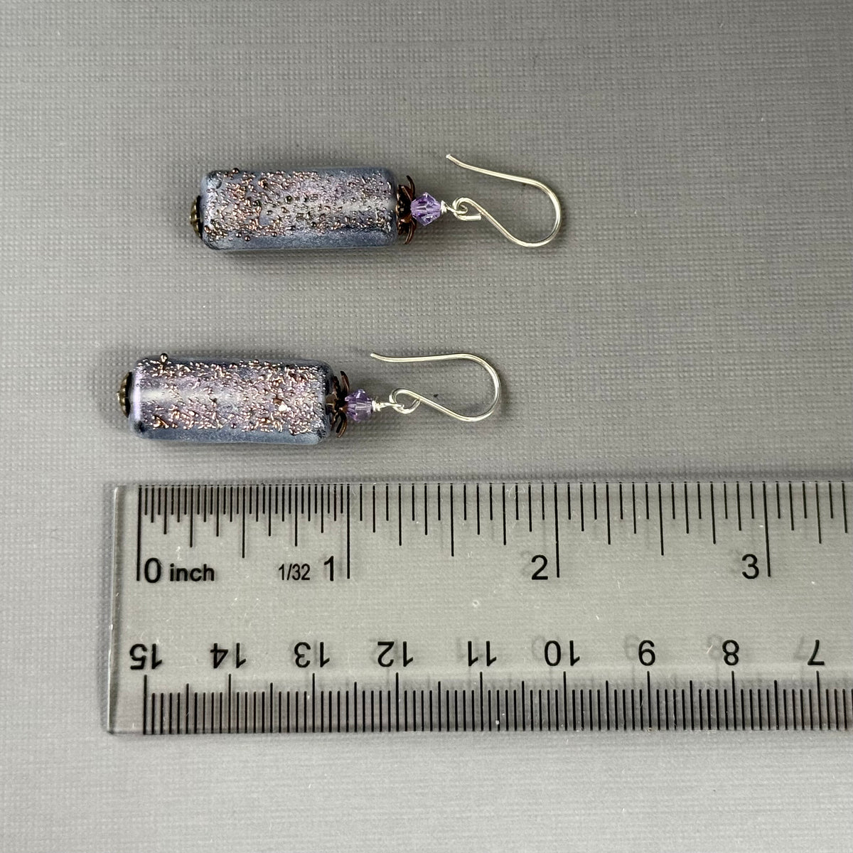 Luxury Handmade Lavender Rectangle Czech Glass Earrings in Sterling Silver