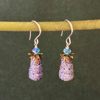 Luxury Handmade Lavender Cone Czech Glass Earrings in Sterling Silver