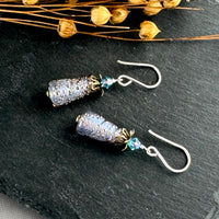 Luxury Handmade Lavender Cone Czech Glass Earrings in Sterling Silver