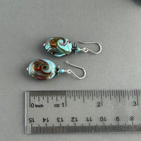 Luxury Handmade Blue Oval Czech Glass Earrings in Sterling Silver