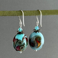 Luxury Handmade Blue Oval Czech Glass Earrings in Sterling Silver