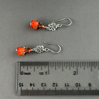 Small Handmade Orange Rosebud Earrings in Sterling Silver