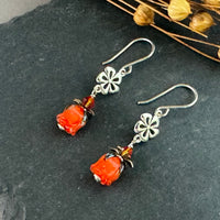 Small Handmade Orange Rosebud Earrings in Sterling Silver