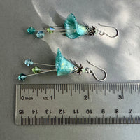 Hand Painted Teal Lucite Cone Flower Earrings in Sterling Silver