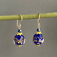 Large Dark Blue Vintage Venetian Wedding Cake Earrings in 14K Gold Fill