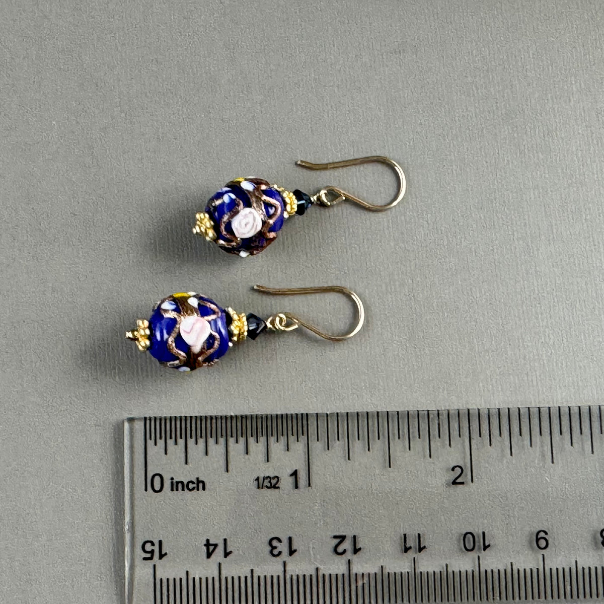 Large Dark Blue Vintage Venetian Wedding Cake Earrings in 14K Gold Fill