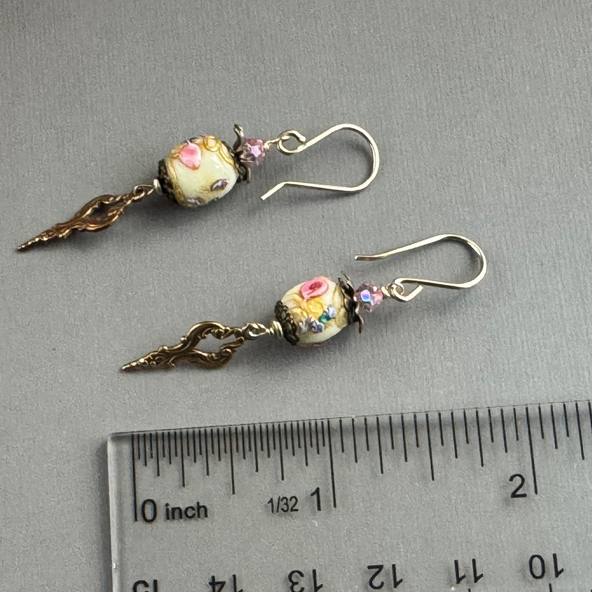 Ivory Vintage Venetian Wedding Cake Earrings in 14K Gold Fill