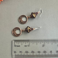 Czech Glass Purple Saturn Earrings and Copper Moroccan Components in Sterling Silver