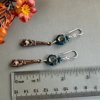 Czech Glass Turquoise Hibiscus Flower Earrings in Sterling Silver