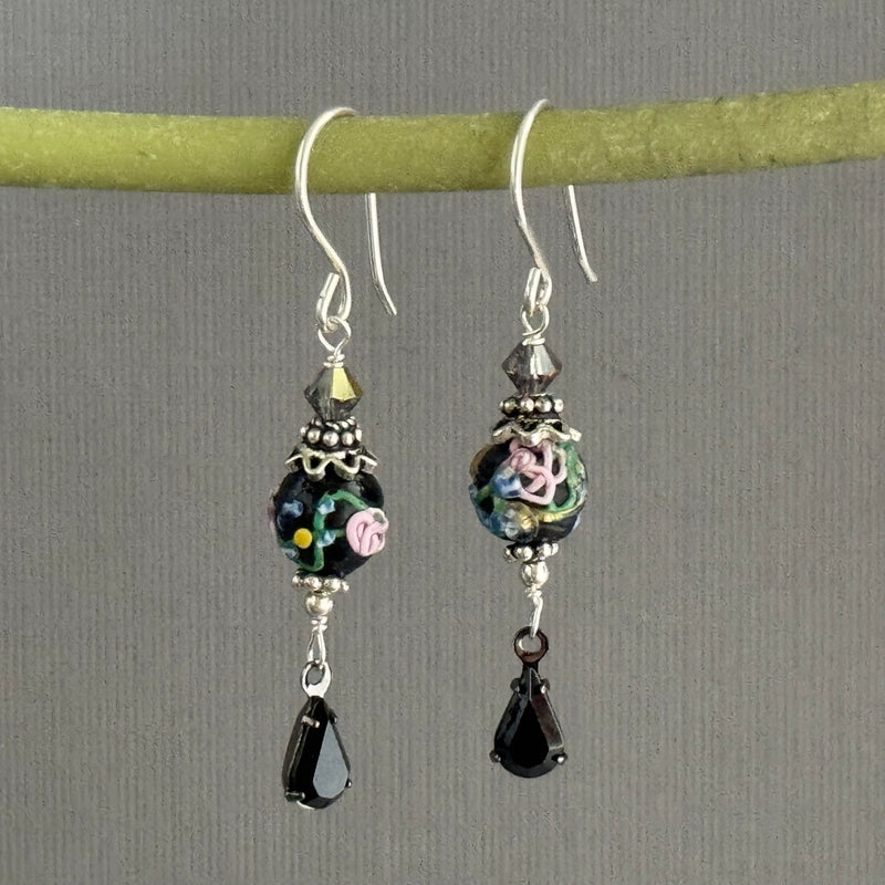 Vintage Black Venetian Wedding Cake Earrings in Sterling Silver