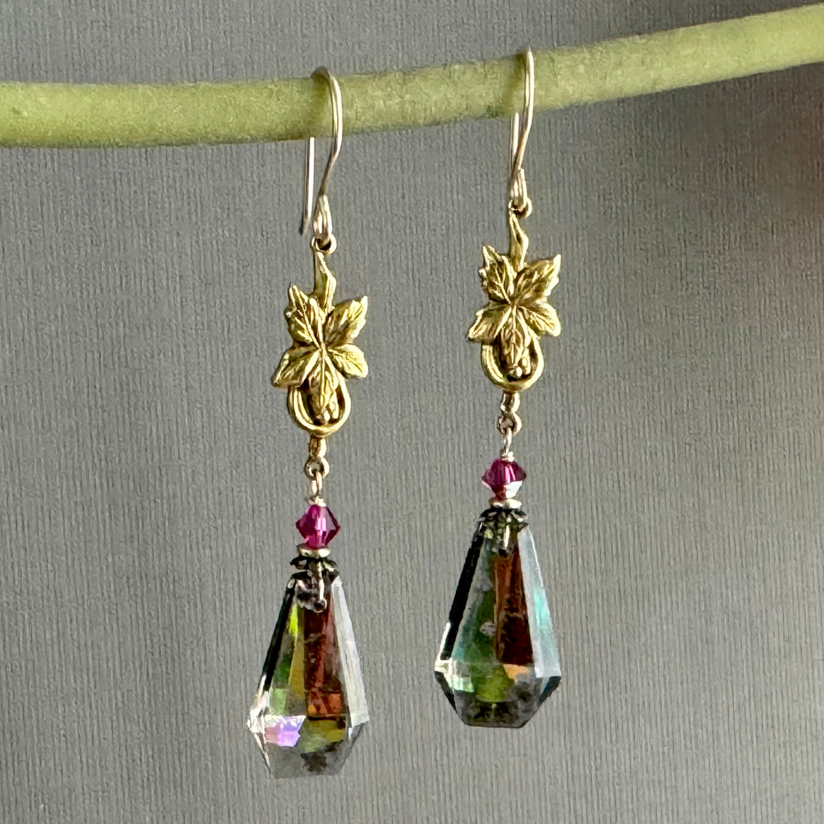 Vintage Vitrail AB Czech Crystal Drop Earrings in 14K Gold Fill