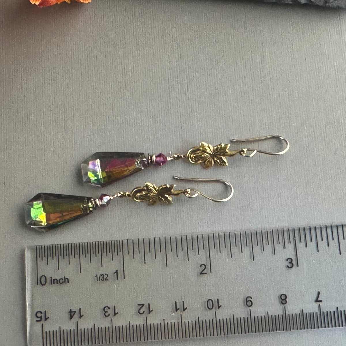 Vintage Vitrail AB Czech Crystal Drop Earrings in 14K Gold Fill