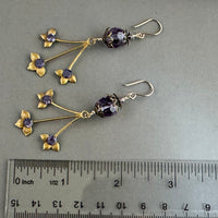 Vintage Purple Swarovski Crystal Earrings with Brass Flower Drops in 14K Gold Fill