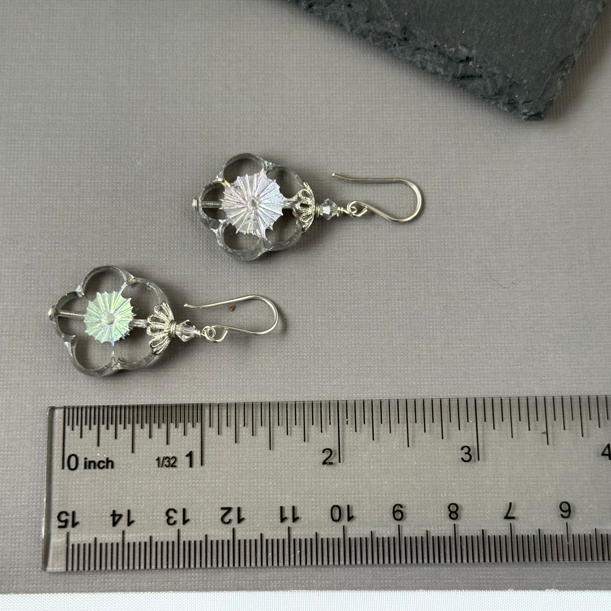 Large Czech Glass Silver Hawaiian Flower Earrings in Sterling Silver