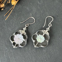 Large Czech Glass Silver Hawaiian Flower Earrings in Sterling Silver