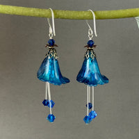 Hand Painted Indigo Lucite Cone Flower Earrings in Sterling Silver