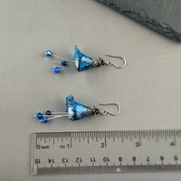 Hand Painted Indigo Lucite Cone Flower Earrings in Sterling Silver