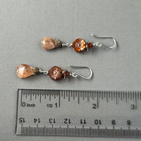 Sunstone with Rust Czech Glass Flower Earrings in Sterling Silver