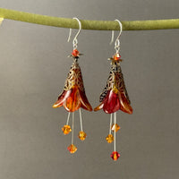 Large Hand Painted Autumn Lucite Cone Flower Earrings in Sterling Silver