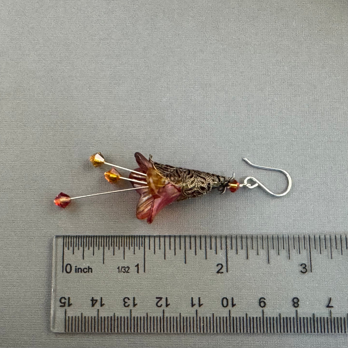 Large Hand Painted Autumn Lucite Cone Flower Earrings in Sterling Silver