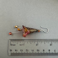 Large Hand Painted Autumn Lucite Cone Flower Earrings in Sterling Silver