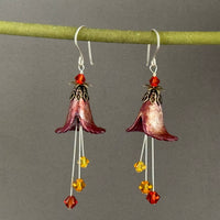 Hand Painted Dark Pink Metallic Lucite Cone Flower Earrings in Sterling Silver