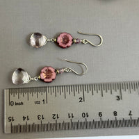 Light Pink Czech Glass Hibiscus Flower and Pink Quartz Earrings in Sterling Silver