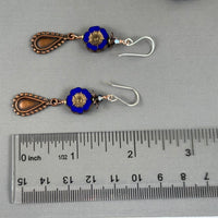 Czech Glass Dark Blue Hibiscus Flower Earrings in Sterling Silver