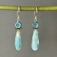 Light Blue Moonstone Teardrops with Light Blue Czech Glass Hawaiian Flowers in Sterling Silver