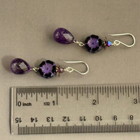 Purple Czech Glass Hibiscus Flower and Amethyst Earrings in Sterling Silver