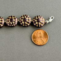 Purple and Gold Dahlia Flower Czech Glass Bracelet in Sterling Silver