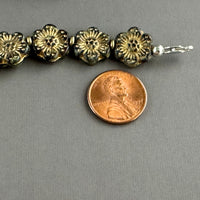 Dark Green and Gold Wildflower Czech Glass Bracelet in Sterling Silver