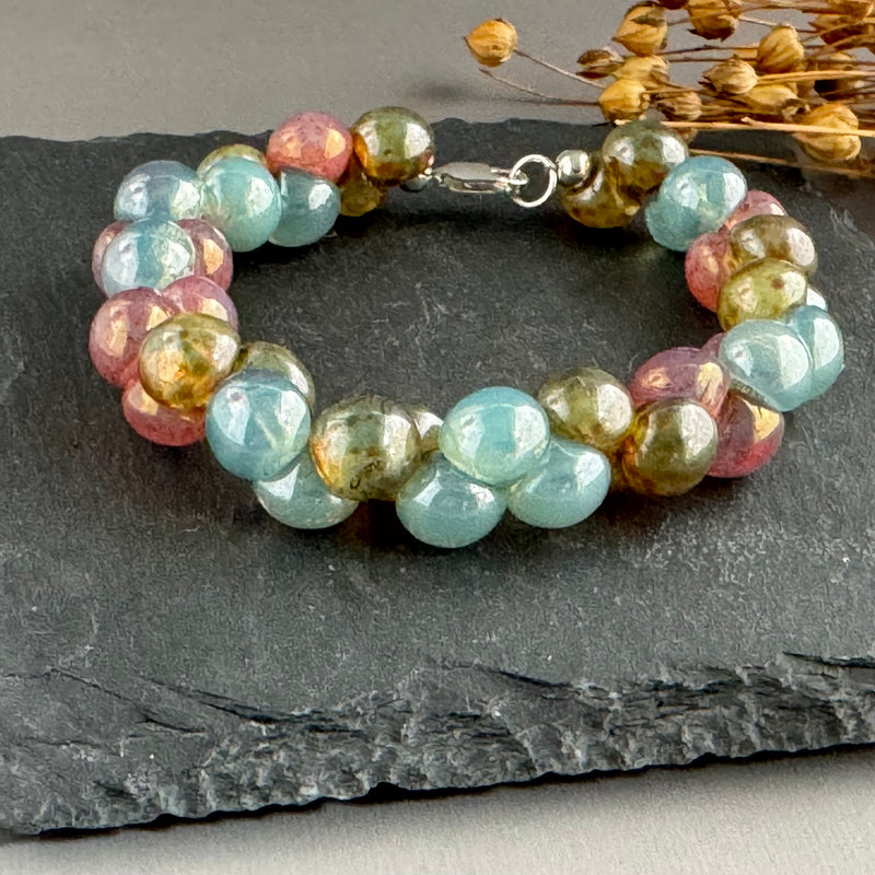 Multi-Color Bubble Czech Glass Bracelet in Sterling Silver