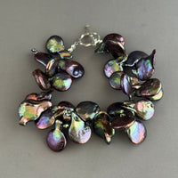 Gray Iridescent Freshwater Pearl Paddle Bracelet in Sterling Silver